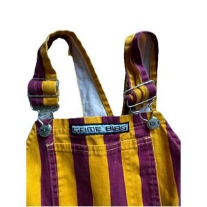 Game Bibs Youth Medium Overalls Maroon Gold Striped Adjustable Fan Gear